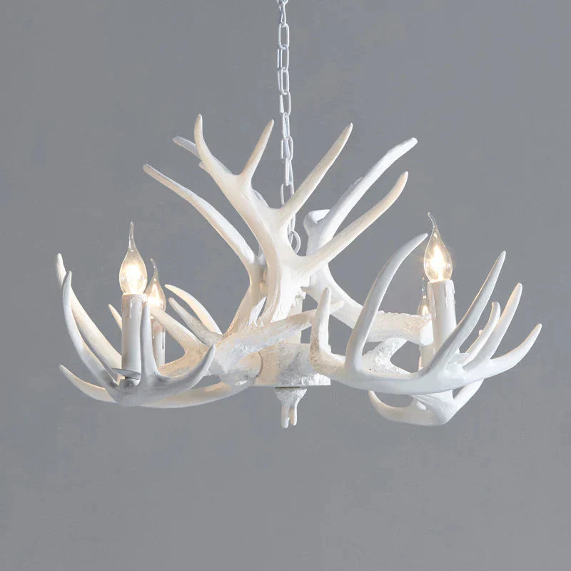 White/Brown 2 - Layered Rustic Resin Antler Chandelier 3/6/8 Lights