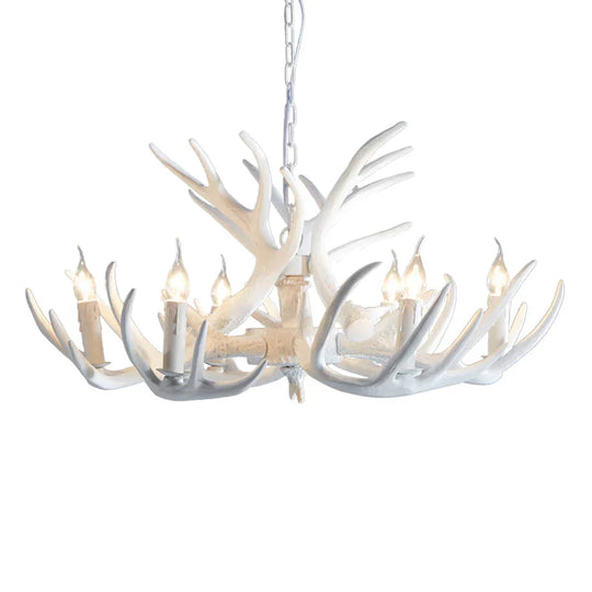 White/Brown 2 - Layered Rustic Resin Antler Chandelier 3/6/8 Lights