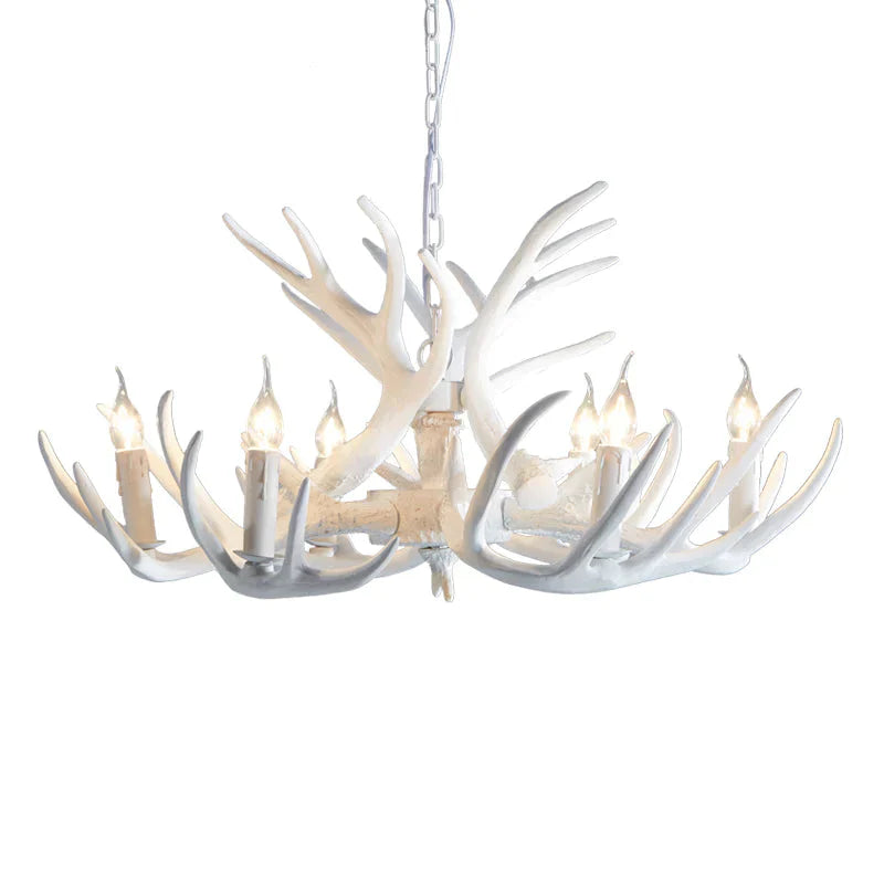 White/Brown 2 - Layered Rustic Resin Antler Chandelier 3/6/8 Lights 6 / White
