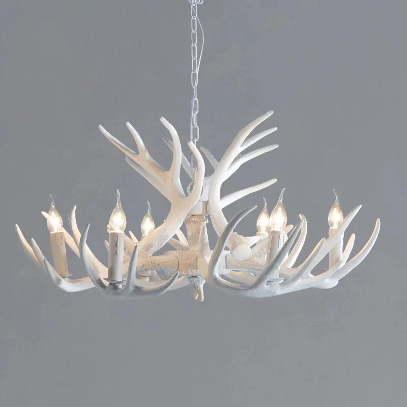 White/Brown 2 - Layered Rustic Resin Antler Chandelier 3/6/8 Lights