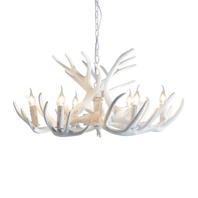 White/Brown 2 - Layered Rustic Resin Antler Chandelier 3/6/8 Lights