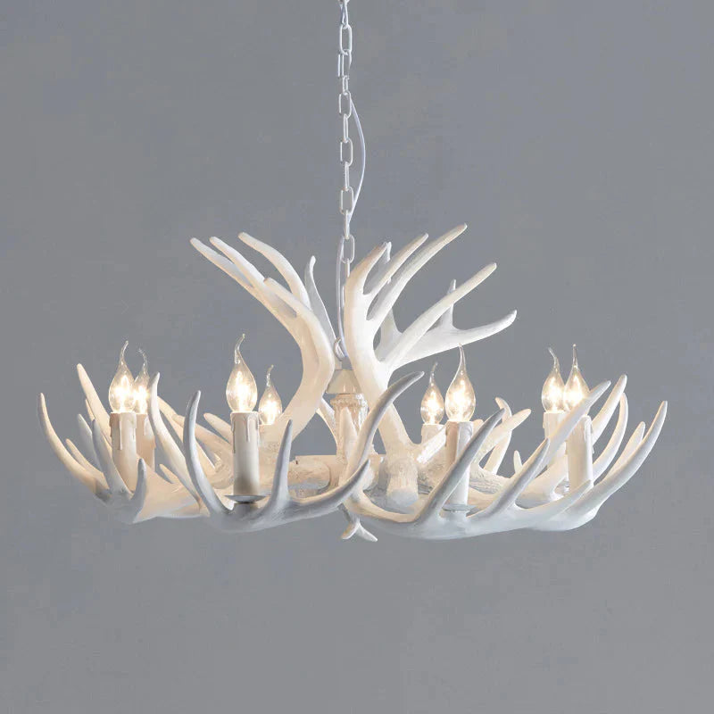 White/Brown 2 - Layered Rustic Resin Antler Chandelier 3/6/8 Lights