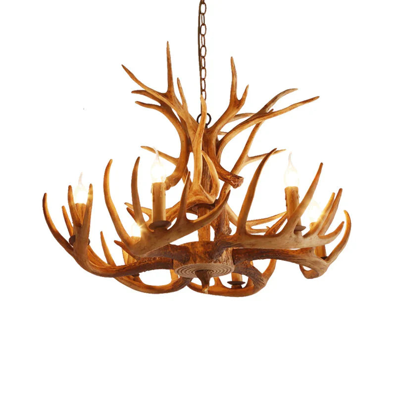 Resin Faux Antler Ceiling Chandelier Countryside 4/6/8 Heads Kitchen Hanging Lamp In Brown