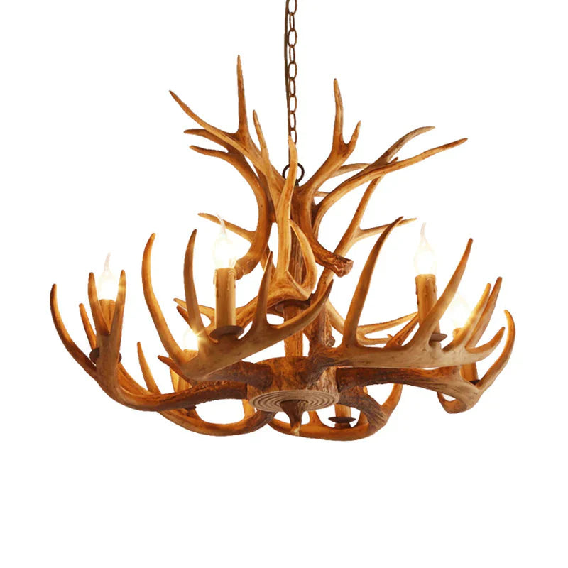 Resin Faux Antler Ceiling Chandelier Countryside 4/6/8 Heads Kitchen Hanging Lamp In Brown 6 /