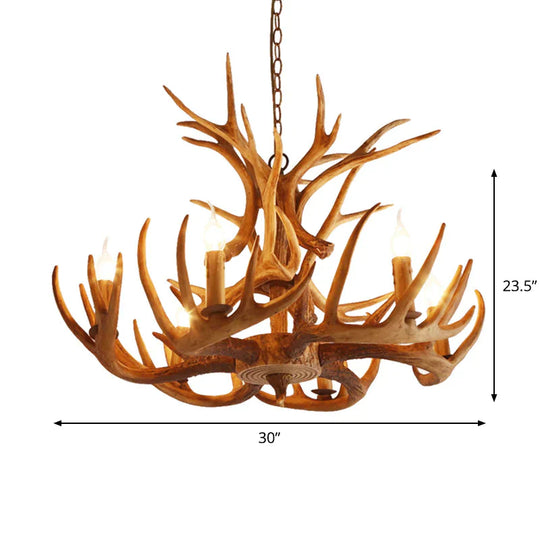 Resin Faux Antler Ceiling Chandelier Countryside 4/6/8 Heads Kitchen Hanging Lamp In Brown