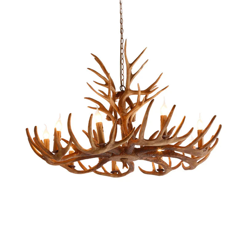 Resin Faux Antler Ceiling Chandelier Countryside 4/6/8 Heads Kitchen Hanging Lamp In Brown