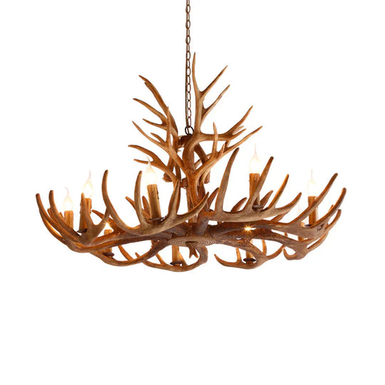 Resin Faux Antler Ceiling Chandelier Countryside 4/6/8 Heads Kitchen Hanging Lamp In Brown