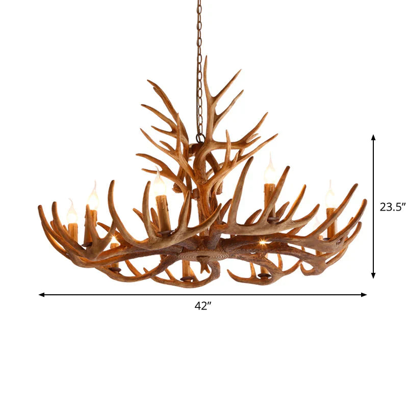 Resin Faux Antler Ceiling Chandelier Countryside 4/6/8 Heads Kitchen Hanging Lamp In Brown