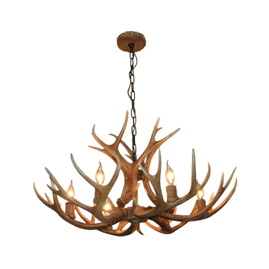 6 - Bulb Antler Candelabra Chandelier Farmhouse Brown Resin Ceiling Suspension Lamp For Dining Room