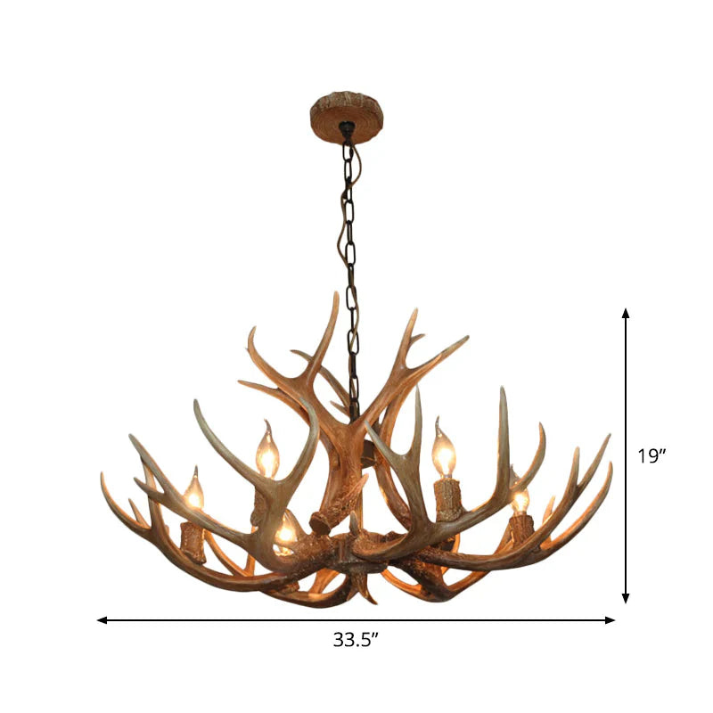 6 - Bulb Antler Candelabra Chandelier Farmhouse Brown Resin Ceiling Suspension Lamp For Dining Room