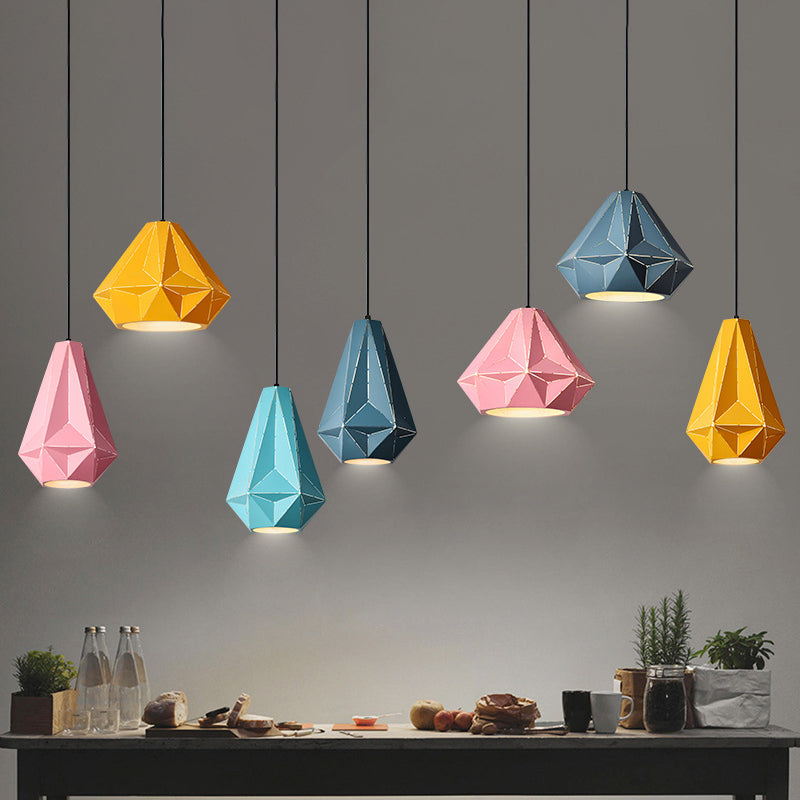 Iron Origami Lighting Fixture With Diamond Pendulum Design Pendant