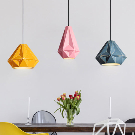 Iron Origami Lighting Fixture With Diamond Pendulum Design Pink / A Pendant