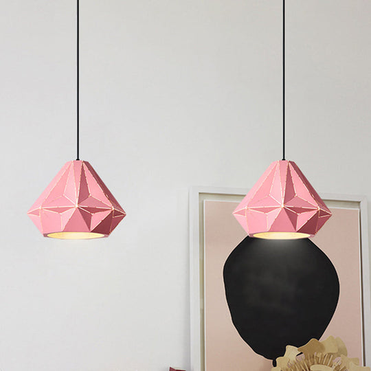 Iron Origami Lighting Fixture With Diamond Pendulum Design Pink / B Pendant