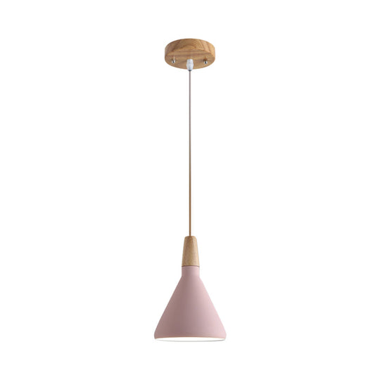 Serenity - Modern Grey/Pink/Green Cone Hanging Lamp Macaron 1 Bulb Aluminum Ceiling Pendant With