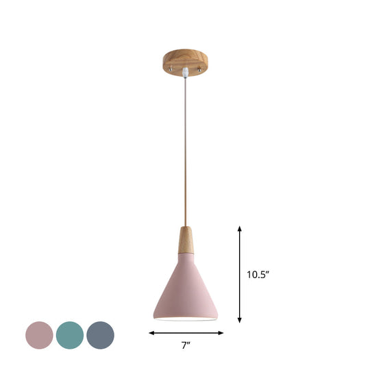 Serenity - Modern Grey/Pink/Green Cone Hanging Lamp Macaron 1 Bulb Aluminum Ceiling Pendant With