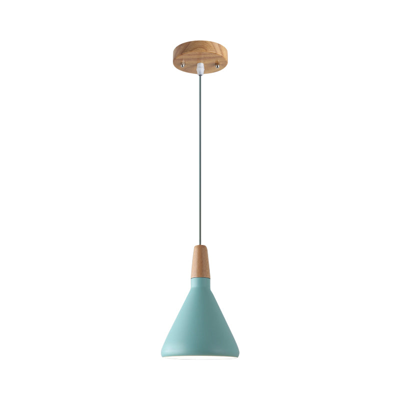 Serenity - Modern Grey/Pink/Green Cone Hanging Lamp Macaron 1 Bulb Aluminum Ceiling Pendant With