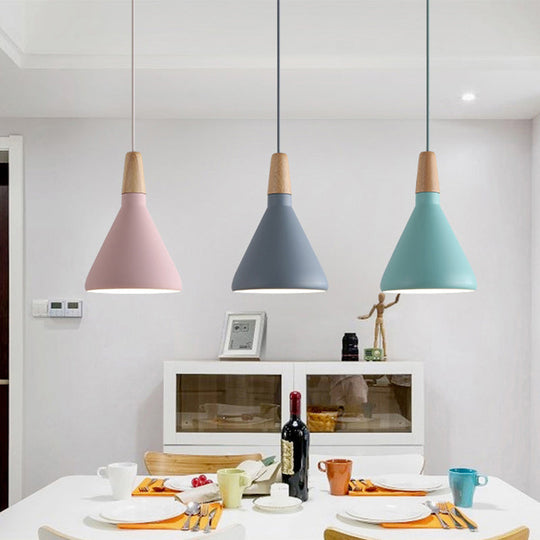 Serenity - Modern Grey/Pink/Green Cone Hanging Lamp Macaron 1 Bulb Aluminum Ceiling Pendant With