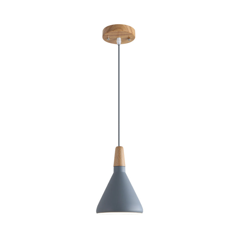 Serenity - Modern Grey/Pink/Green Cone Hanging Lamp Macaron 1 Bulb Aluminum Ceiling Pendant With