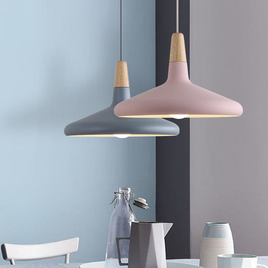 Serenity - Modern Grey/Pink/Green Cone Hanging Lamp Macaron 1 Bulb Aluminum Ceiling Pendant With