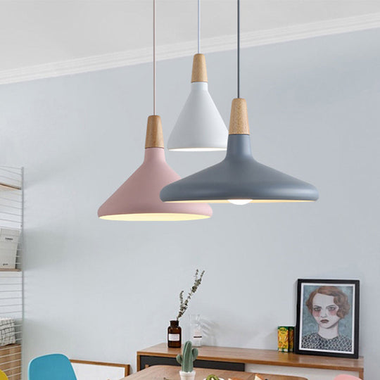 Serenity - Modern Grey/Pink/Green Cone Hanging Lamp Macaron 1 Bulb Aluminum Ceiling Pendant With