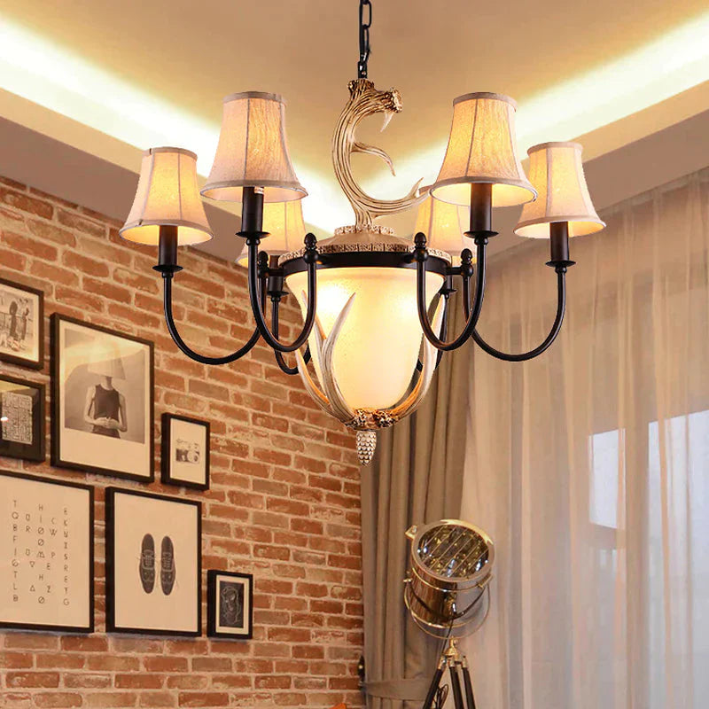 Metal Curved Armed Chandelier Lamp Traditional 9/11 Bulbs Restaurant Hanging Ceiling Light In Black