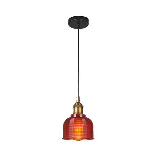 Mila - Retro Style Carillon Pendant Light 1 - Light Red/Orange/Blue Gridded Glass Suspension