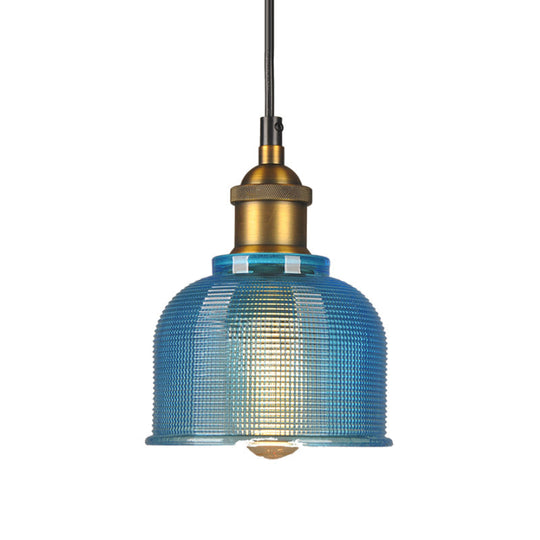 Mila - Retro Style Carillon Pendant Light 1 - Light Red/Orange/Blue Gridded Glass Suspension