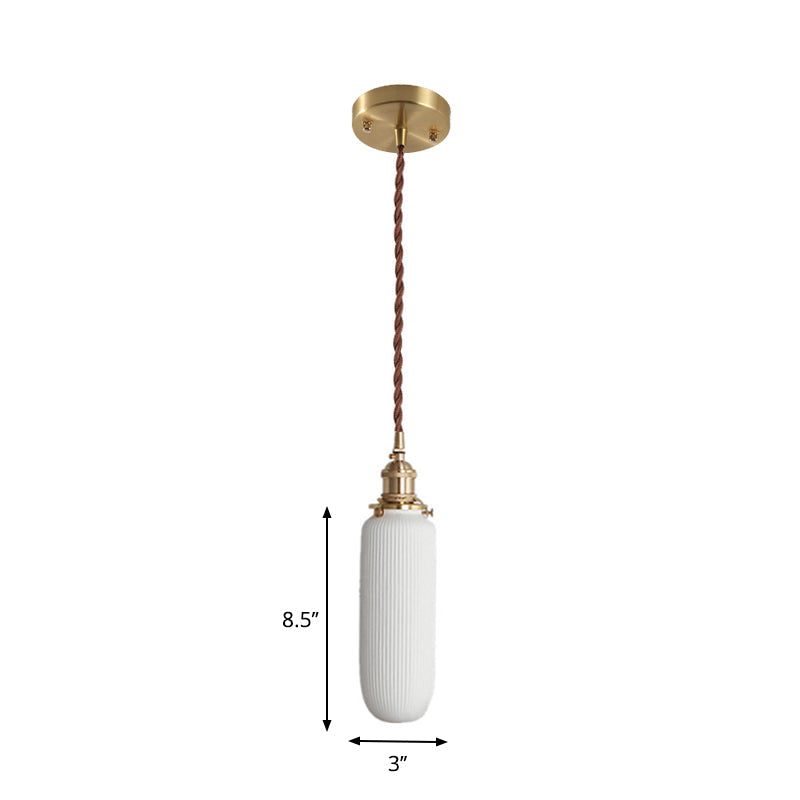 Alice - Rustic Ribbed Capsule Pendant Light In White And Brass