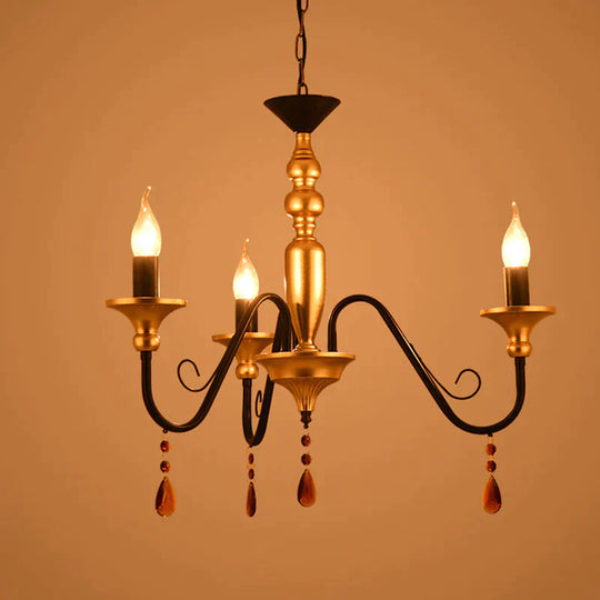 Metal Black - Gold Hanging Light Candelabra 3/5/8 Heads Farmhouse Pendant Chandelier With Amber