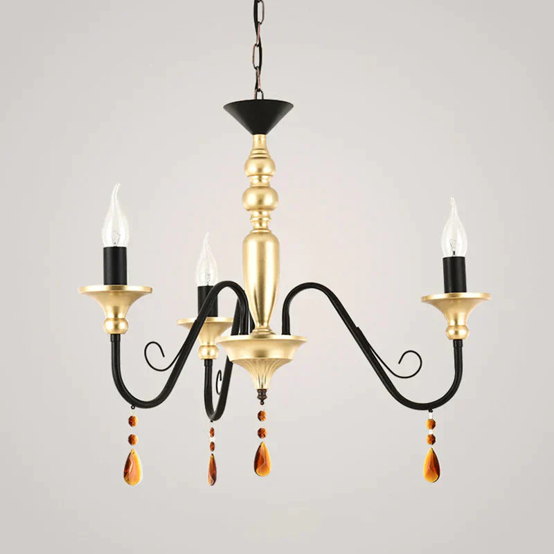 Metal Black - Gold Hanging Light Candelabra 3/5/8 Heads Farmhouse Pendant Chandelier With Amber