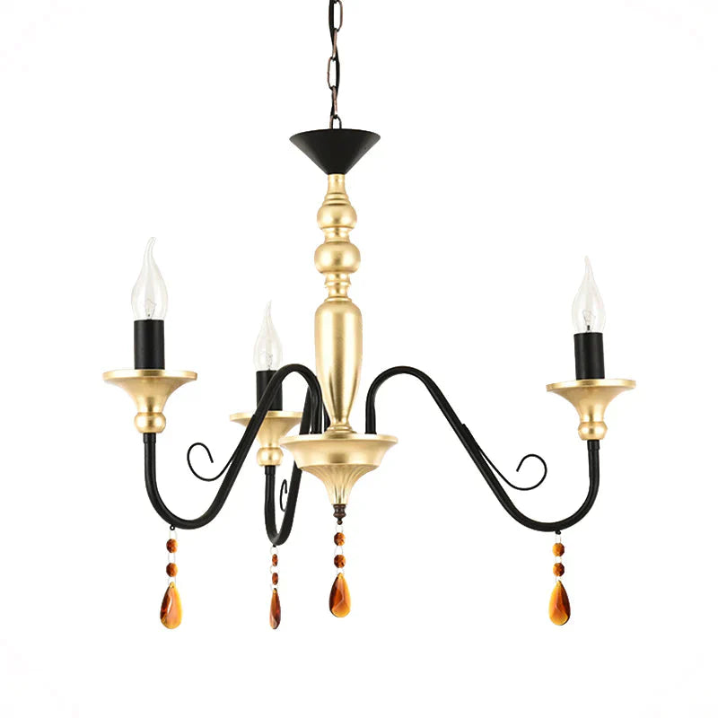 Metal Black - Gold Hanging Light Candelabra 3/5/8 Heads Farmhouse Pendant Chandelier With Amber