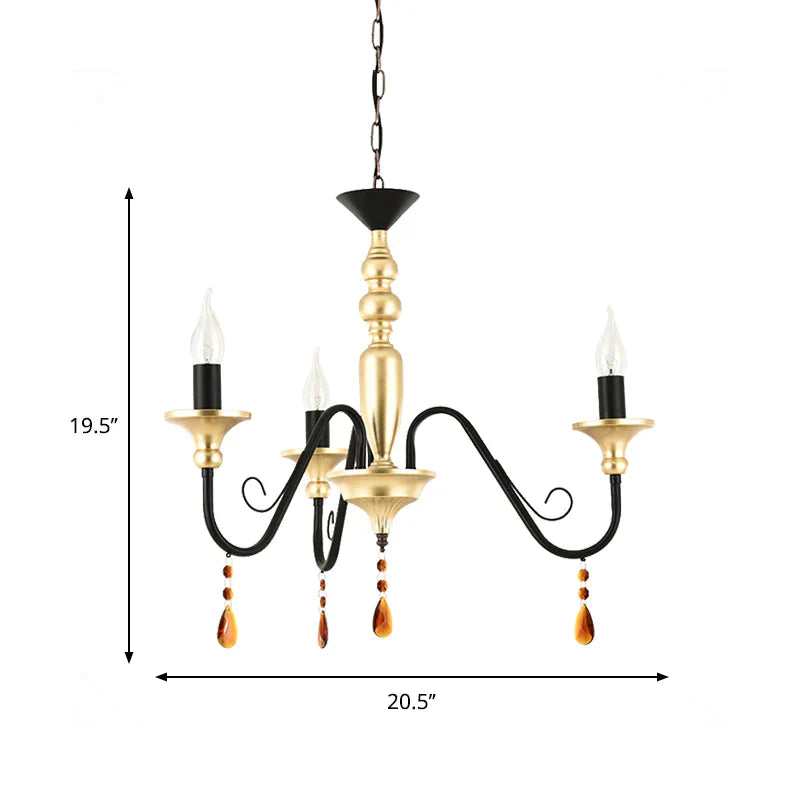 Metal Black - Gold Hanging Light Candelabra 3/5/8 Heads Farmhouse Pendant Chandelier With Amber