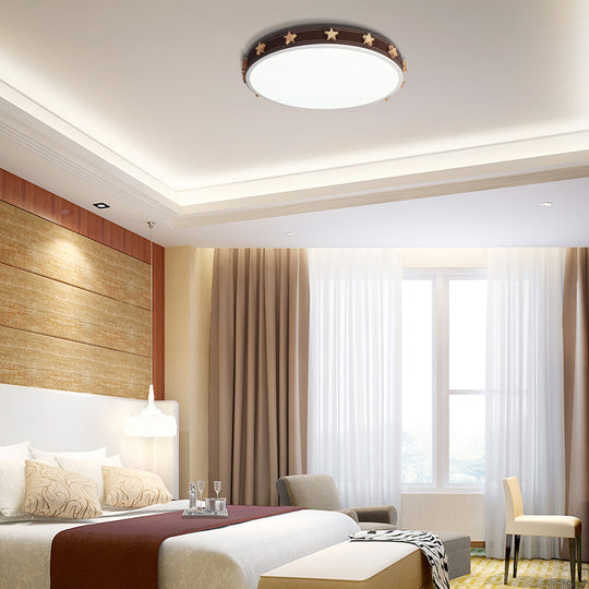 Stargazing In Style: Brown Rubber Round Flush Mount Lighting With Star Accents Led Ceiling Light