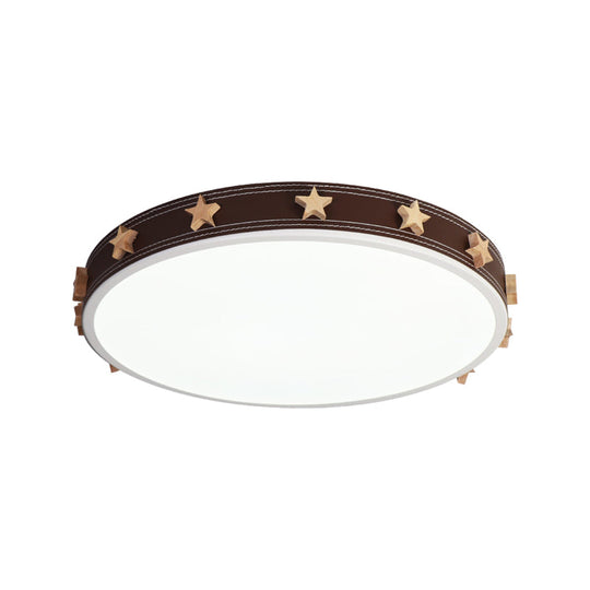 Stargazing In Style: Brown Rubber Round Flush Mount Lighting With Star Accents Led Ceiling Light