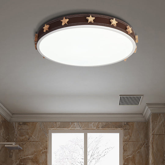 Stargazing In Style: Brown Rubber Round Flush Mount Lighting With Star Accents Led Ceiling Light