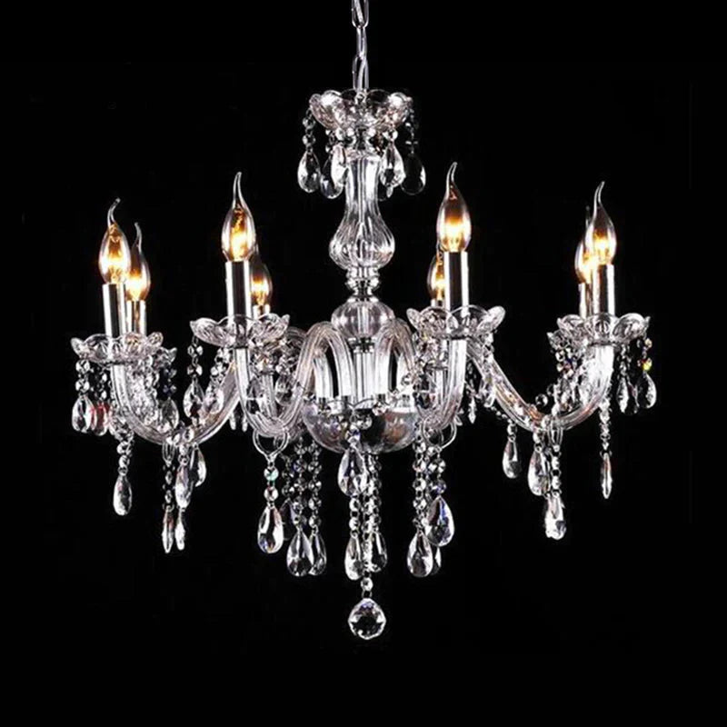 Glam Candle - Style Curving Arm Chandelier Crystal Strands In Chrome Finish