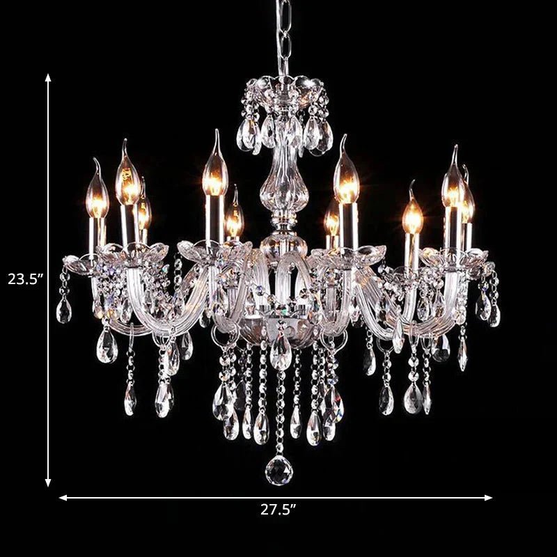 Glam Candle - Style Curving Arm Chandelier Crystal Strands In Chrome Finish