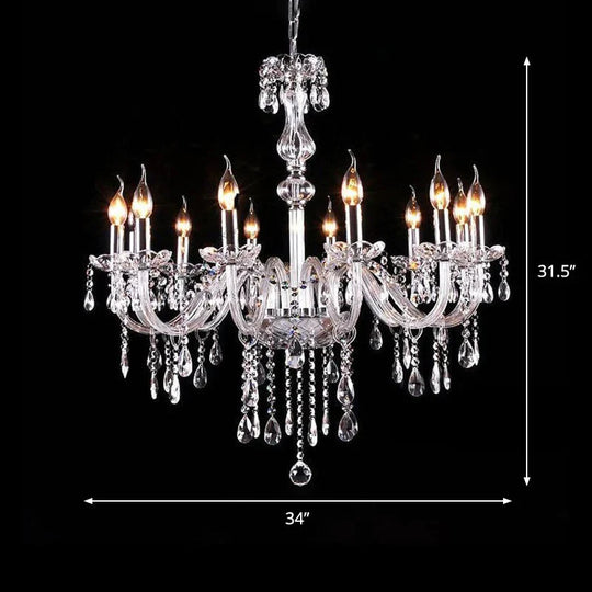 Glam Candle - Style Curving Arm Chandelier Crystal Strands In Chrome Finish