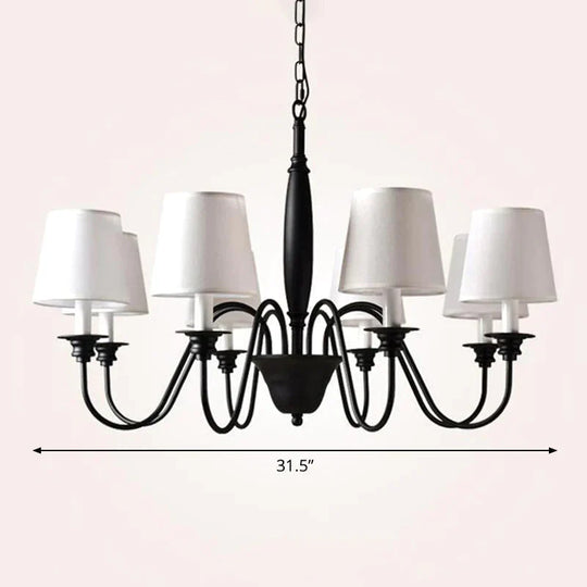 3/6/8 Lights Ceiling Light Minimalistic Tapered Fabric Hanging Chandelier In White For Living Room