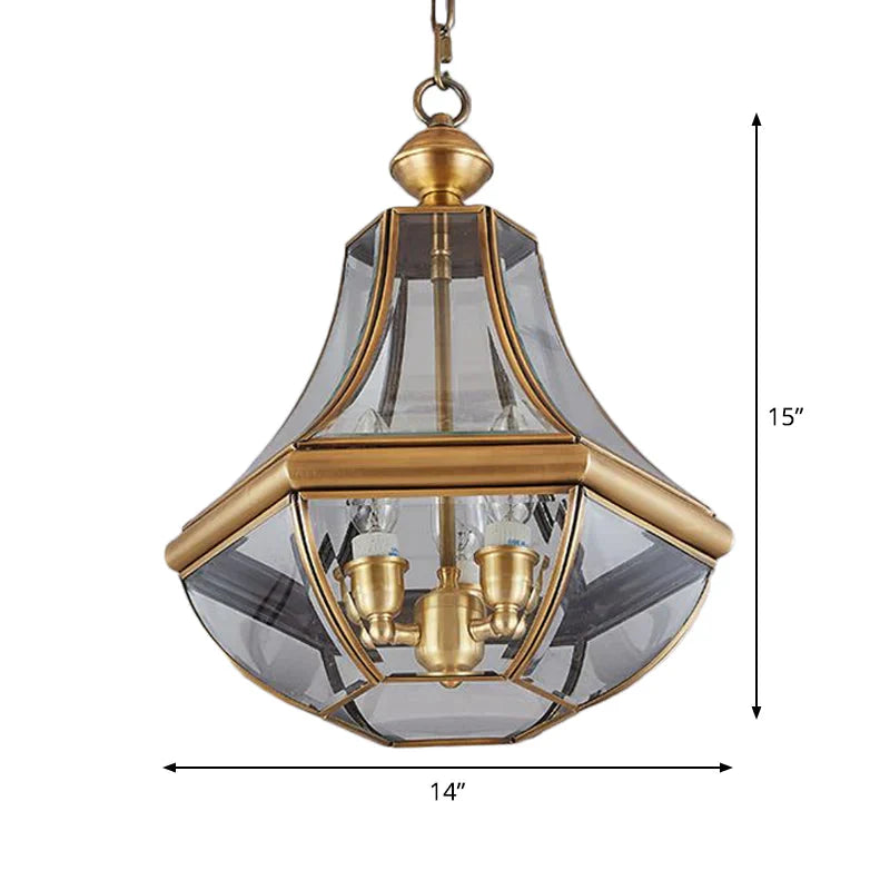 Gold 3 Heads Chandelier Lighting Colonialism Clear Glass Teardrop Pendant Ceiling Light For Foyer