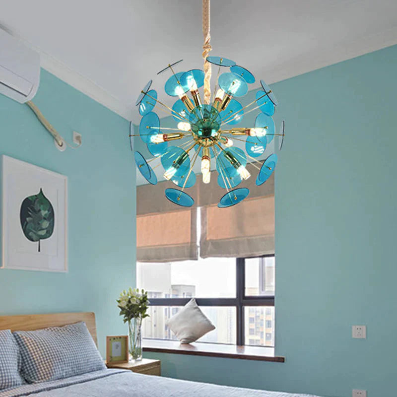 Sputnik Bedroom Ceiling Chandelier Metal 12 - Bulb Modernist Hanging Light In Grey/White/Blue Blue