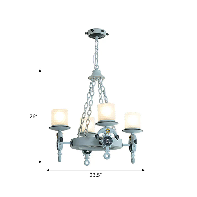 Anchor Suspension Light Modernism Resin 4 Lights Blue Pendant Chandelier With Cylindrical Dimpled