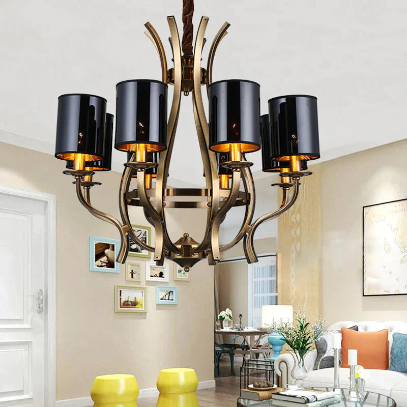 6/8 Lights Cylinder Chandelier Farmhouse Black Fabric Hanging Ceiling Lamp With Iron Vase Design 8 /