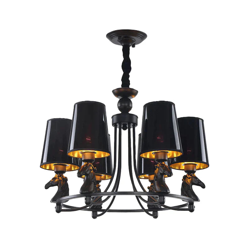 Iron Flared Chandelier Lamp Traditional 4/6/8 - Light Ceiling Pendant With Resin Detail In Black