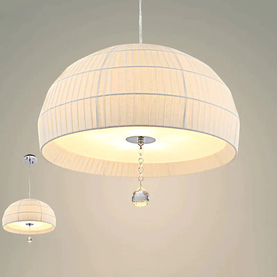 Semi Sphere Fabric Chandelier Minimal 5 - Light White Hanging Ceiling Light With Dropped Crystal