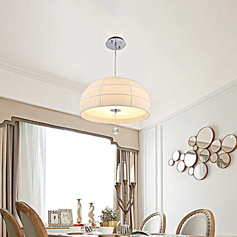 Semi Sphere Fabric Chandelier Minimal 5 - Light White Hanging Ceiling Light With Dropped Crystal