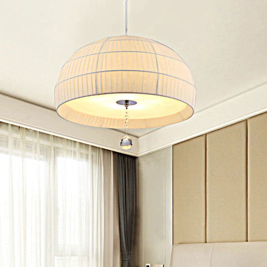 Semi Sphere Fabric Chandelier Minimal 5 - Light White Hanging Ceiling Light With Dropped Crystal