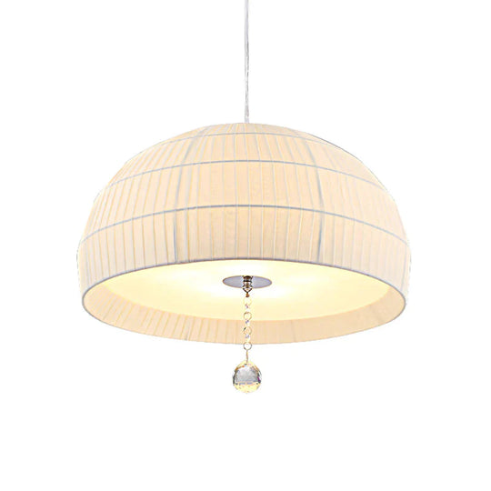Semi Sphere Fabric Chandelier Minimal 5 - Light White Hanging Ceiling Light With Dropped Crystal