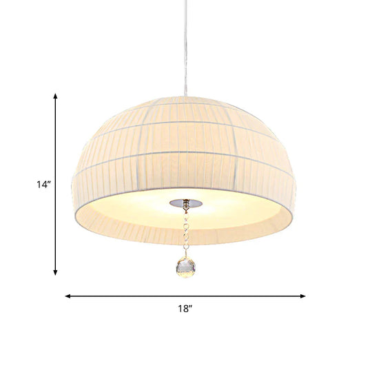 Semi Sphere Fabric Chandelier Minimal 5 - Light White Hanging Ceiling Light With Dropped Crystal