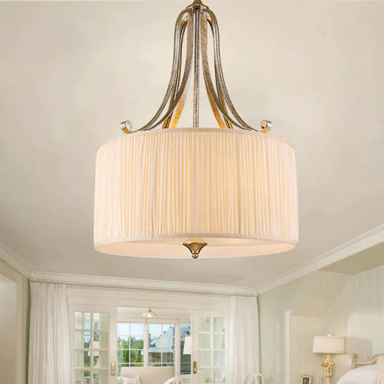 White 4 - Light Ceiling Chandelier Modernist Pleated Fabric Hanging Drum Light Fixture